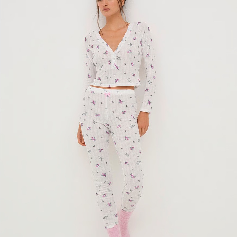 For Love And Lemons Floral Pajama Set - White and Purple